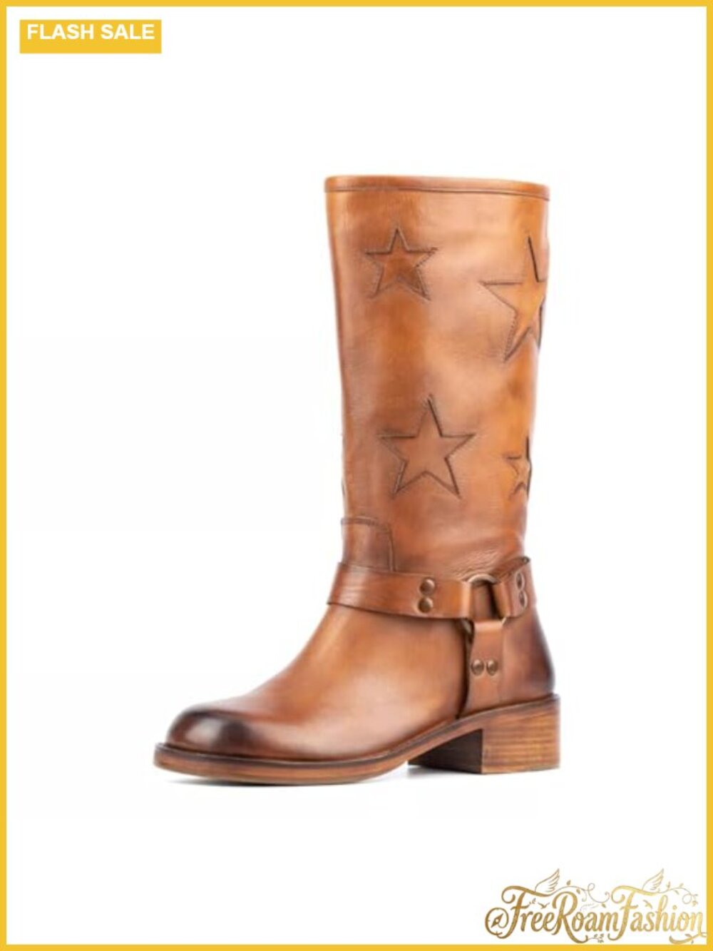 Women's Buckle Biker Knee High Boots Square Toe Chunky Heel Moto Boots